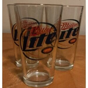 Miller Lite Pint Beer Glass "True Pilsner Beer" Set Of 3